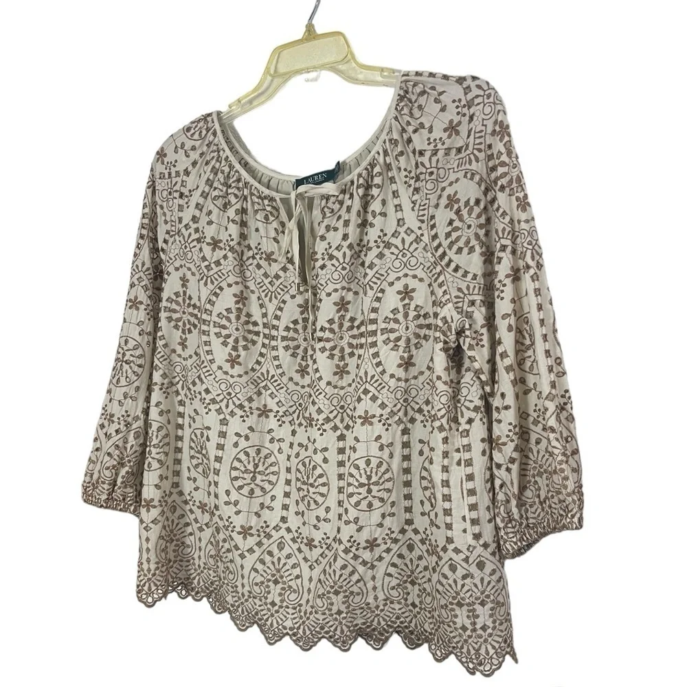 Lauren Ralph Lauren cotton eyelet raglan sleeve top. Size XL GUC to EUC - Picture 8 of 12